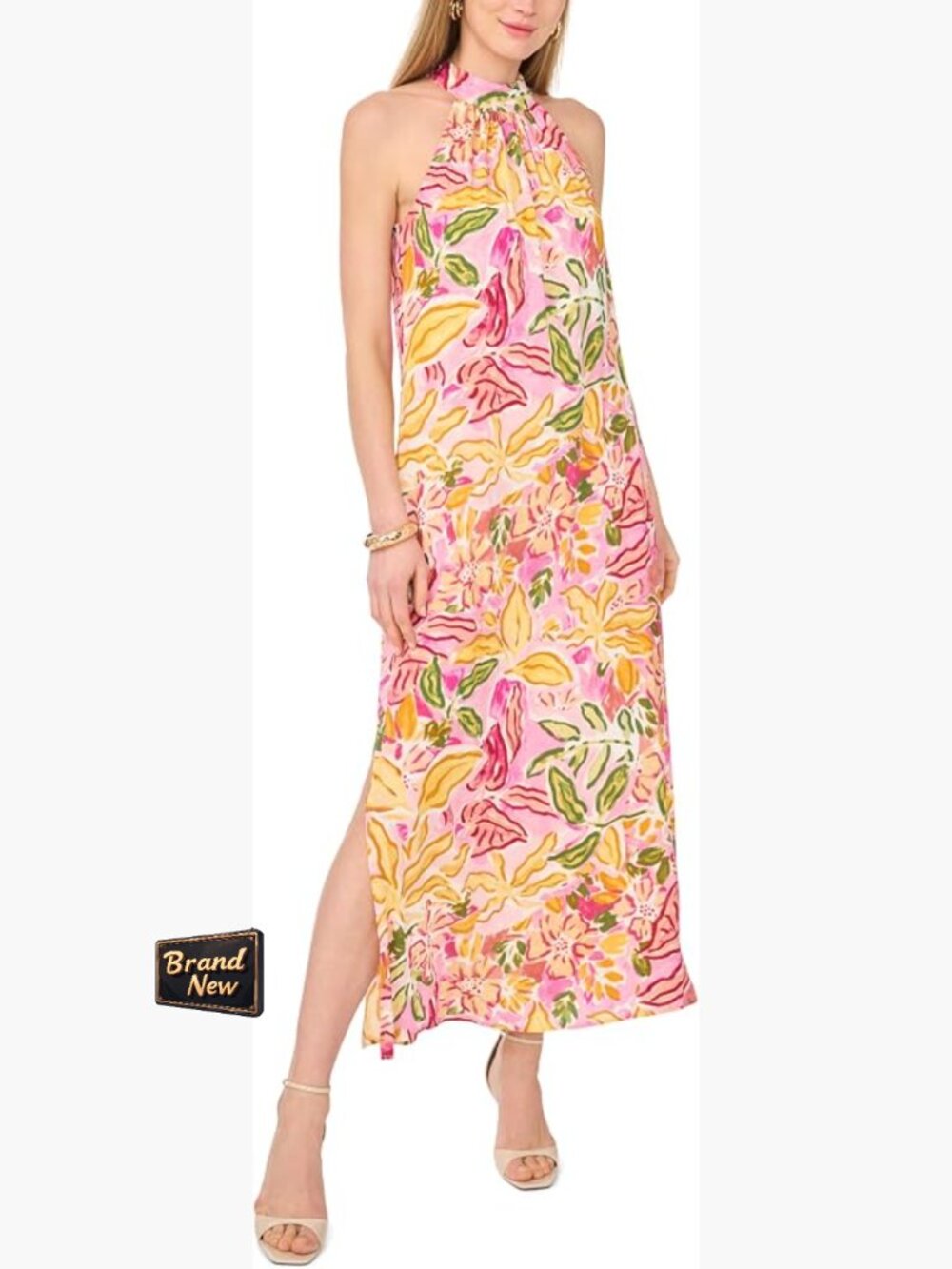 Halter Tie Back Maxi Dress Sleeveless Floral A-Line Rayon